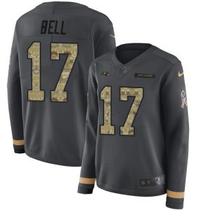 Ravens #17 Le'Veon Exquisite Bell Anthracite Salute to Service Women's Stitched NFL Limited Therma Long Sleeve Jersey