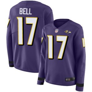 Ravens #17 Le'Veon Notable Bell Purple Team Color Women's Stitched NFL Limited Therma Long Sleeve Jersey
