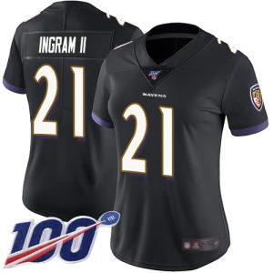 Ravens #21 Mark Ingram II Black Alternate Women's Stitched NFL 100th Splendid Season Vapor Limited Jersey