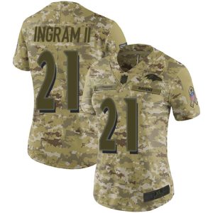 Ravens #21 Mark Ingram II Camo Women's Stunning Stitched NFL Limited 2018 Salute to Service Jersey