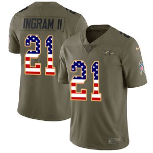 Ravens #21 Marvelous Mark Ingram II Olive/USA Flag Men's Stitched NFL Limited 2017 Salute To Service Jersey
