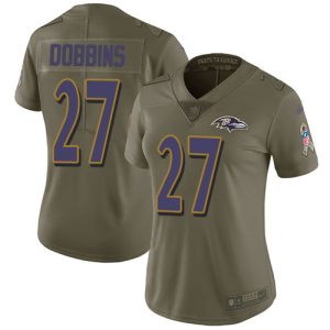 Ravens #27 J.K. Dobbins Amazing Olive Women's Stitched NFL Limited 2017 Salute To Service Jersey