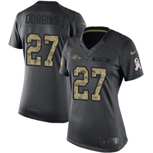 Ravens #27 J.K. Dobbins Black Women's Stitched NFL Limited Fantastic 2016 Salute to Service Jersey