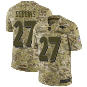 Ravens #27 J.K. Dobbins Camo Men's Stitched NFL Limited 2018 Salute To Captivating Service Jersey