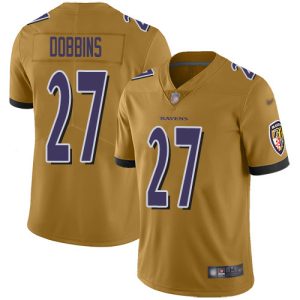 Ravens #27 J.K. Dobbins Gold Men's Stitched NFL Limited Inverted Legend Amazing Jersey