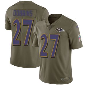 Ravens #27 J.K. Dobbins Olive Men's Stitched High - quality NFL Limited 2017 Salute To Service Jersey