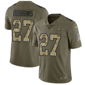 Ravens #27 J.K. Dobbins Olive/Camo Men's Stitched NFL Alluring Limited 2017 Salute To Service Jersey