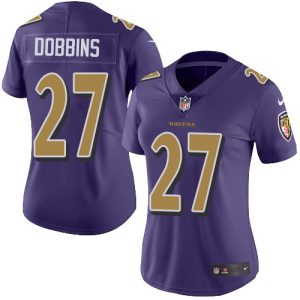 Ravens #27 J.K. Dobbins Purple Classy Women's Stitched NFL Limited Rush Jersey