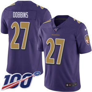 Ravens #27 J.K. Dobbins Purple Men's Stitched NFL Limited Unique Rush 100th Season Jersey