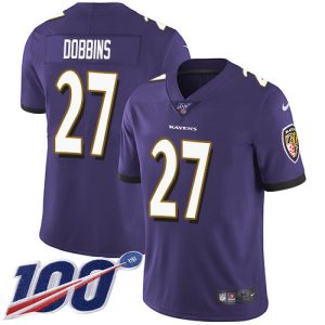 Ravens #27 J.K. Dobbins Purple Team Color Men's Stitched NFL 100th Season Vapor Alluring Untouchable Limited Jersey
