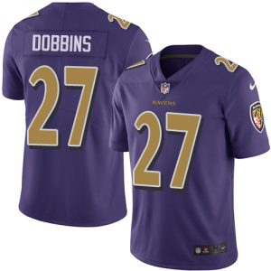 Ravens #27 J.K. Dobbins Purple Youth Stitched Elegant NFL Limited Rush Jersey