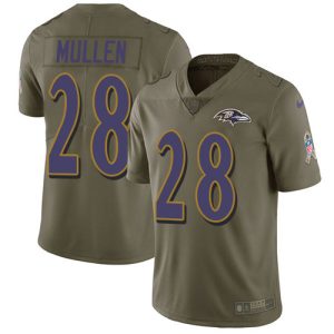 Ravens #28 Amazing Trayvon Mullen Olive Youth Stitched NFL Limited 2017 Salute To Service Jersey