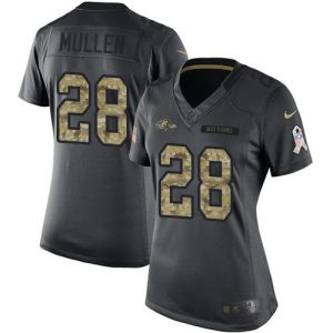 Ravens #28 Premium - grade Trayvon Mullen Black Women's Stitched NFL Limited 2016 Salute to Service Jersey