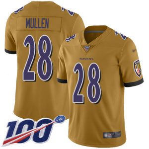 Ravens #28 Trayvon Mullen Gold Youth Stitched NFL Limited Inverted Legend Enchanting 100th Season Jersey