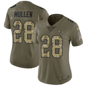 Ravens #28 Trayvon Mullen Olive/Camo Women's Stitched NFL Limited 2017 Salute To Service Gorgeous Jersey