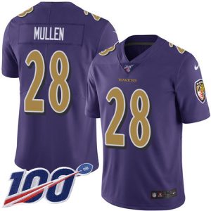 Ravens #28 Trayvon Mullen Purple Youth Remarkable Stitched NFL Limited Rush 100th Season Jersey