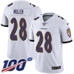 Ravens #28 Trayvon Mullen White Youth Stitched NFL 100th Season Vapor Untouchable Gorgeous Limited Jersey