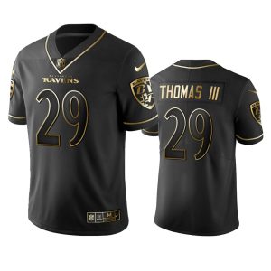 Ravens #29 Earl Thomas III Black Golden Striking Limited Edition Stitched NFL Jersey