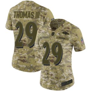 Ravens #29 Earl Thomas III Camo Women's Stitched NFL Limited 2018 Salute to Service Jersey Fantastic