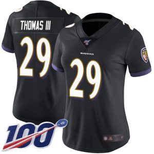 Ravens #29 Earl Thomas III Elegant Black Alternate Women's Stitched NFL 100th Season Vapor Limited Jersey
