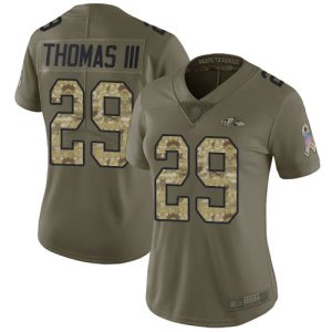 Ravens #29 Earl Thomas III Olive/Camo Fabulous Women's Stitched NFL Limited 2017 Salute to Service Jersey