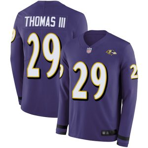 Ravens #29 Earl Thomas III Purple Team Color Men's Stitched Top - notch NFL Limited Therma Long Sleeve Jersey
