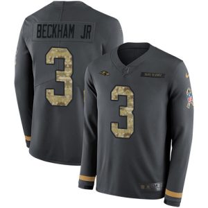 Ravens #3 Odell Beckham Jr. Anthracite Salute to Service Men's Stitched NFL Limited Therma Fabulous Long Sleeve Jersey