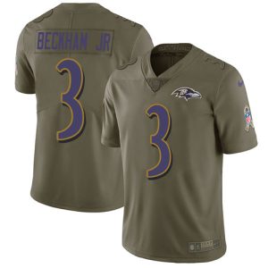 Ravens #3 Odell Beckham Jr. Enchanting Olive Men's Stitched NFL Limited 2017 Salute To Service Jersey