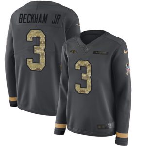 Ravens #3 Odell Beckham Jr. Glamorous Anthracite Salute to Service Women's Stitched NFL Limited Therma Long Sleeve Jersey