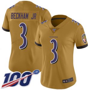 Ravens #3 Odell Beckham Jr. Gold Captivating Women's Stitched NFL Limited Inverted Legend 100th Season Jersey