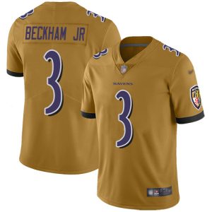 Ravens #3 Odell Beckham Jr. Gold Men's Stitched NFL Gorgeous Limited Inverted Legend Jersey