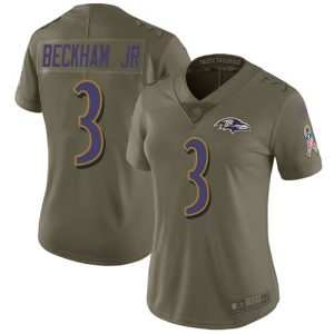 Ravens #3 Odell Beckham Jr. Olive Women's Stitched NFL Superb Limited 2017 Salute To Service Jersey
