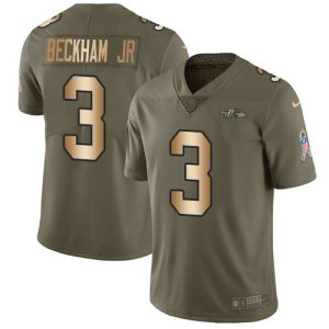 Ravens #3 Odell Beckham Jr. Olive/Gold Men's Stitched Top - notch NFL Limited 2017 Salute To Service Jersey
