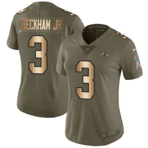 Ravens #3 Odell Beckham Jr. Olive/Gold Women's Stitched NFL Limited 2017 Delightful Salute To Service Jersey