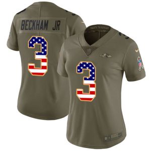 Ravens #3 Odell Beckham Jr. Olive/USA Flag Women's Stitched NFL Limited 2017 Amazing Salute To Service Jersey