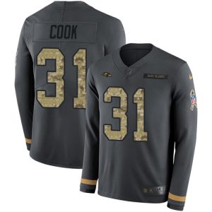 Ravens #31 Dalvin Cook Anthracite Salute to Service Youth Distinguished Stitched NFL Limited Therma Long Sleeve Jersey