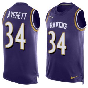 Ravens #34 Exceptional Anthony Averett Purple Team Color Men's Stitched NFL Limited Tank Top Jersey