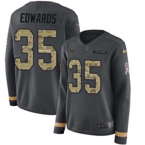 Ravens #35 Gus Edwards Anthracite Salute to Service Women's Stitched NFL Limited Therma High - quality Long Sleeve Jersey