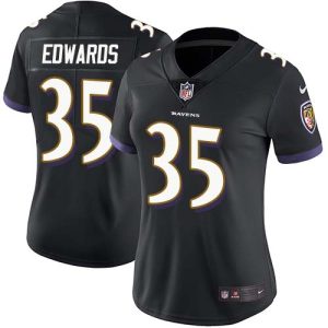 Ravens #35 Gus Edwards Black Alternate Women's Stitched Glamorous NFL Vapor Untouchable Limited Jersey