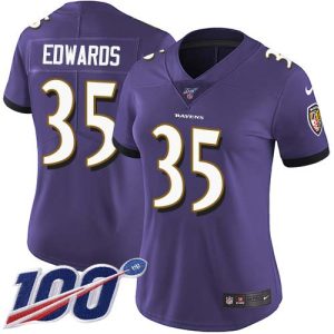 Ravens #35 Gus Edwards Exquisite Purple Team Color Women's Stitched NFL 100th Season Vapor Untouchable Limited Jersey