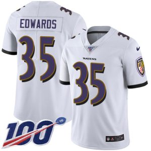 Ravens #35 Gus Edwards Fabulous White Youth Stitched NFL 100th Season Vapor Untouchable Limited Jersey