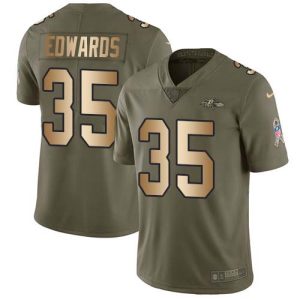 Ravens #35 Gus Edwards Olive/Gold Youth Amazing Stitched NFL Limited 2017 Salute To Service Jersey
