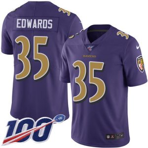 Ravens #35 Gus Edwards Purple Youth Stitched NFL Limited Rush 100th Classy Season Jersey