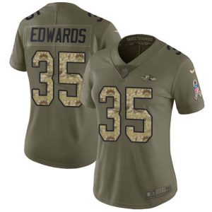 Ravens #35 Gus Edwards Unique Olive/Camo Women's Stitched NFL Limited 2017 Salute To Service Jersey