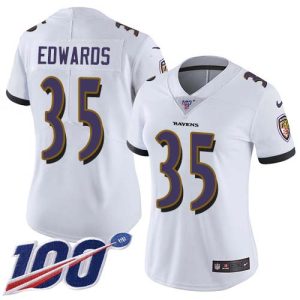 Ravens #35 Gus Edwards White Women's Stitched NFL 100th Dashing Season Vapor Untouchable Limited Jersey