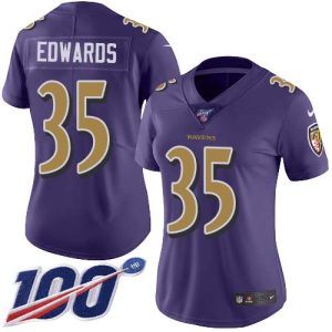 Ravens #35 Gus Luxurious Edwards Purple Women's Stitched NFL Limited Rush 100th Season Jersey