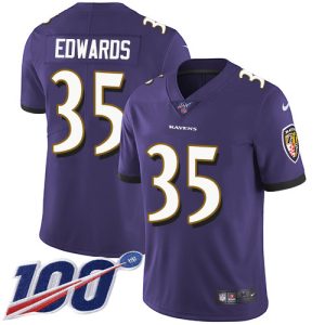 Ravens #35 Superior Gus Edwards Purple Team Color Men's Stitched NFL 100th Season Vapor Untouchable Limited Jersey