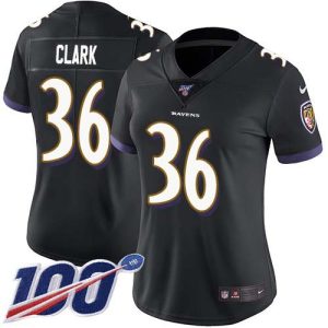 Ravens #36 Chuck Clark Black Alternate Women's Stitched Impressive NFL 100th Season Vapor Untouchable Limited Jersey