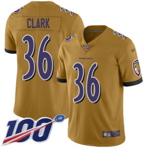 Ravens #36 Chuck Clark Gold Youth Stitched NFL Remarkable Limited Inverted Legend 100th Season Jersey