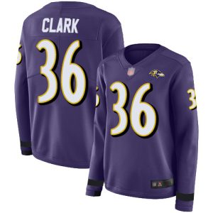 Ravens #36 Chuck Clark Purple Team Color Women's Stitched NFL Limited Therma Long Sleeve Jersey Superior